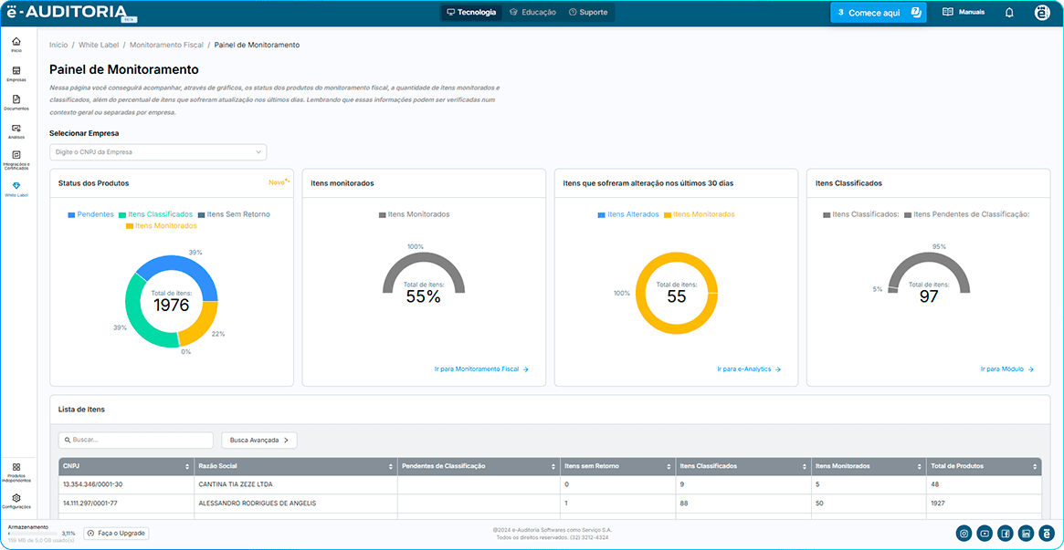 A imagem é uma captura de tela da plataforma eA, o software contábil da e-Auditoria.