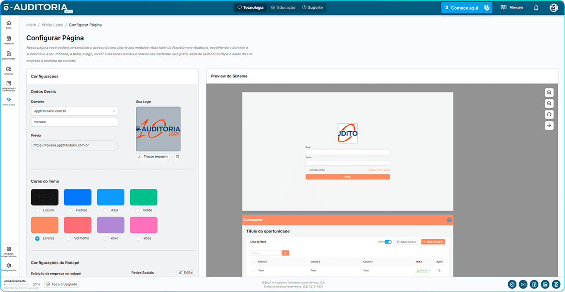 A imagem é uma captura de tela da plataforma eA, o software contábil da e-Auditoria.