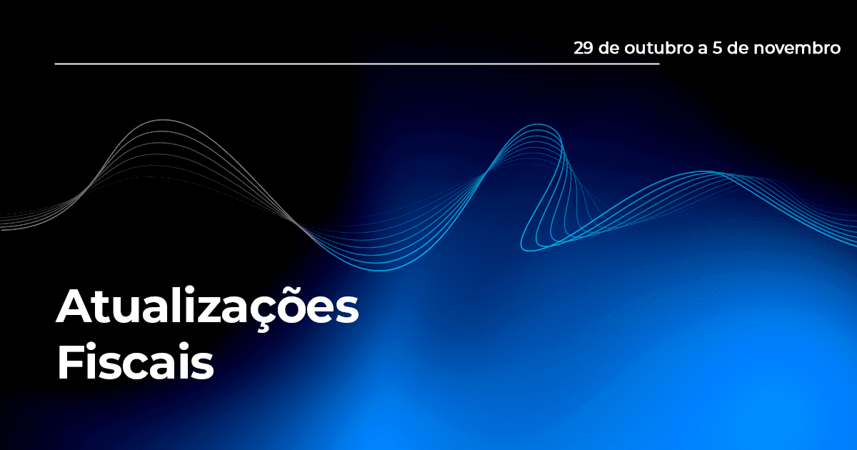 A imagem apresenta um fundo azul com a frase Atualizações Fiscais. É uma imagem ilustrativa para o texto sobre a exclusão de milhões de empresas do MEI e Simples Nacional.