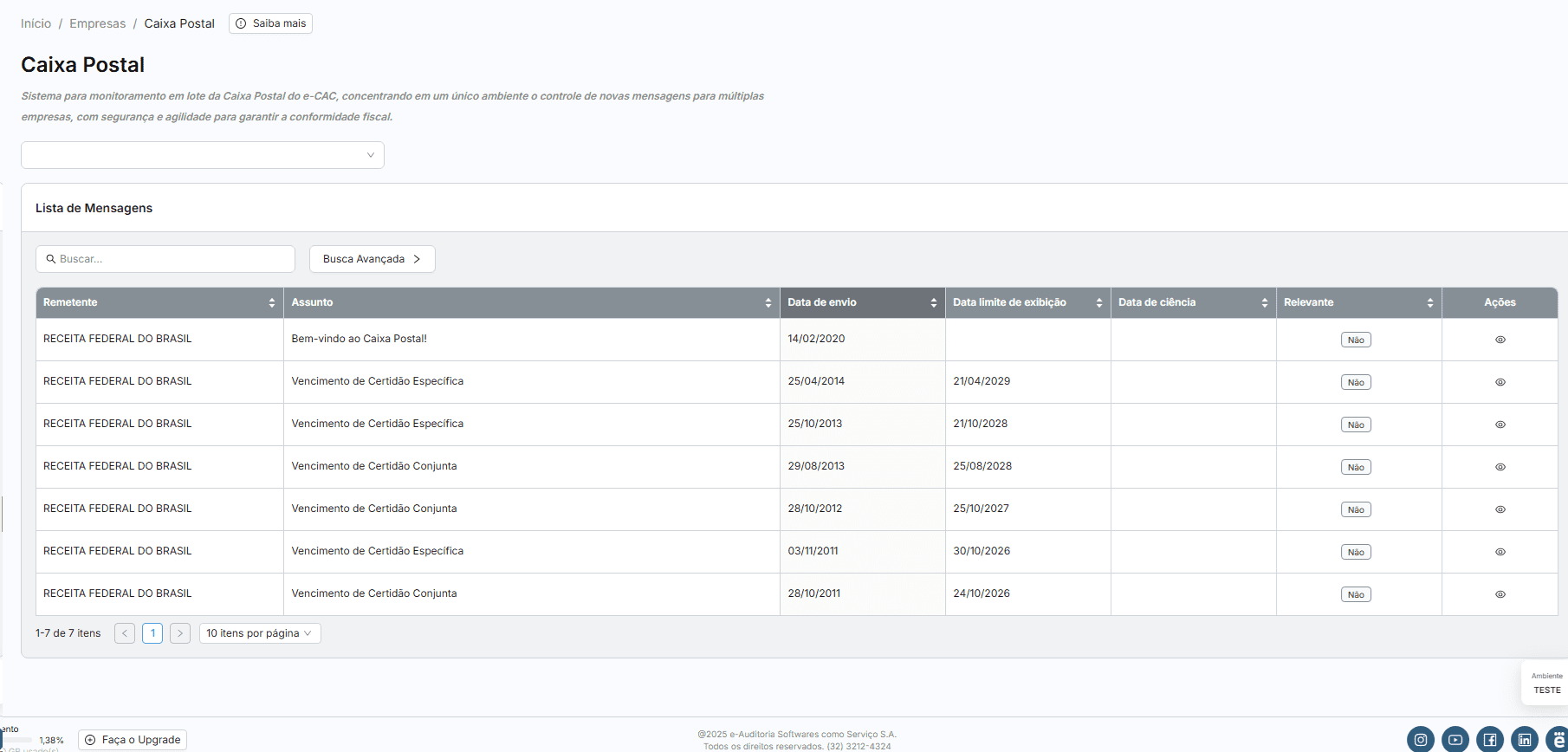 A imagem apresenta uma captura de tela do recurso Agenda Tributária, da Plataforma eA.