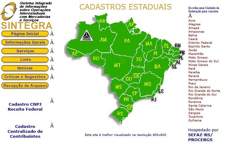 A imagem apresenta o mapa no site do SINTEGRA, ilustrando a publicação sobre a consulta do Sintegra MG.